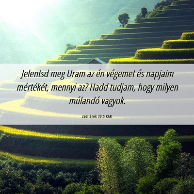Picture 06 - Zsoltárok 39:5 KAR - Jelentsd meg Uram az én végemet és napjaim - Bible Verse Picture
