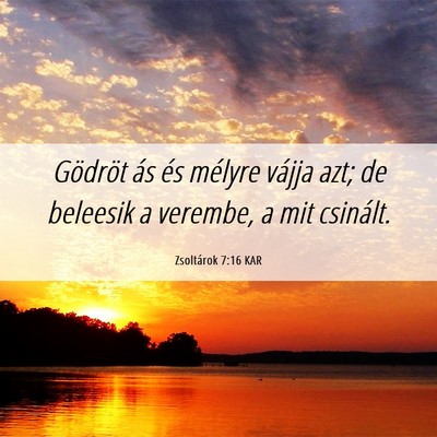 Picture 06 - Zsoltárok 7:16 KAR - Gödröt ás és mélyre vájja azt; de beleesik - Bible Verse Picture