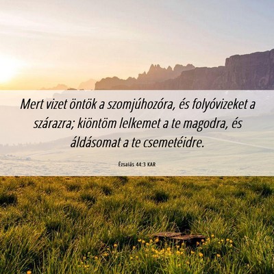 Picture 06 - Ézsaiás 44:3 KAR - Mert vizet öntök a szomjúhozóra, és - Bible Verse Picture