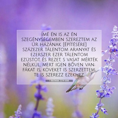 Picture 07 - 1 Krónika 22:14 KAR - Ímé én is az én szegénységemben szereztem - Bible Verse Picture