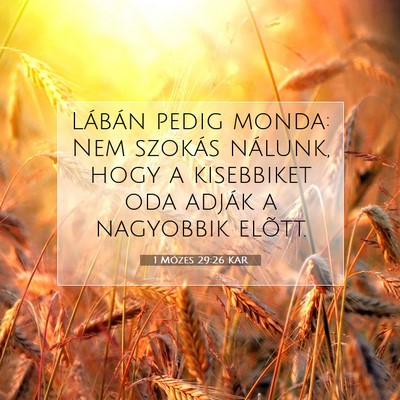 Picture 07 - 1 Mózes 29:26 KAR - Lábán pedig monda: Nem szokás nálunk, hogy a - Bible Verse Picture