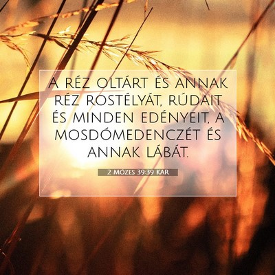 Picture 07 - 2 Mózes 39:39 KAR - A réz oltárt és annak réz rostélyát, - Bible Verse Picture