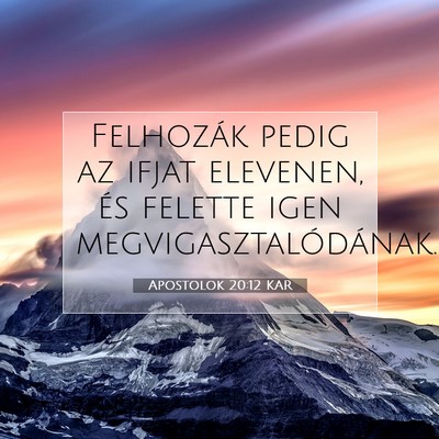 Picture 07 - Apostolok 20:12 KAR - Felhozák pedig az ifjat elevenen, és felette - Bible Verse Picture