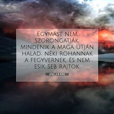 Picture 07 - Jóel 2:8 KAR - Egymást nem szorongatják; mindenik a maga - Bible Verse Picture
