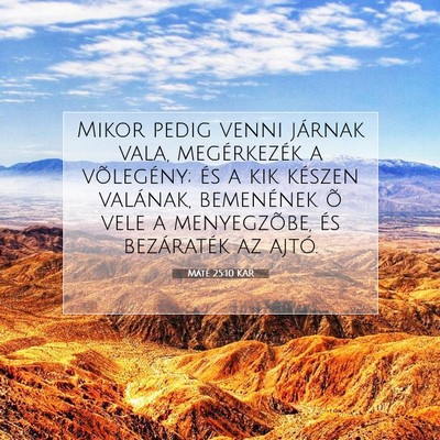 Picture 07 - Máté 25:10 KAR - Mikor pedig venni járnak vala, megérkezék a - Bible Verse Picture