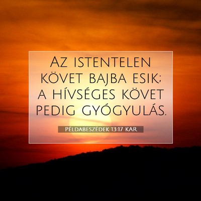 Picture 07 - Példabeszédek 13:17 KAR - Az istentelen követ bajba esik; a hívséges - Bible Verse Picture