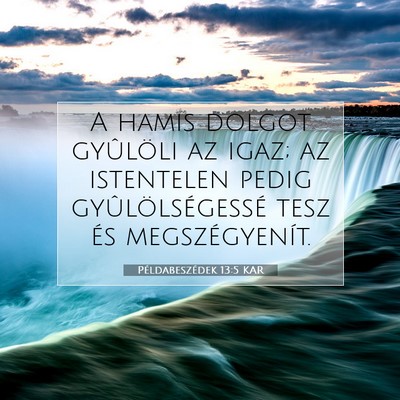 Picture 07 - Példabeszédek 13:5 KAR - A hamis dolgot gyûlöli az igaz; az istentelen - Bible Verse Picture