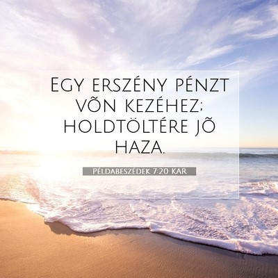Picture 07 - Példabeszédek 7:20 KAR - Egy erszény pénzt võn kezéhez; holdtöltére - Bible Verse Picture