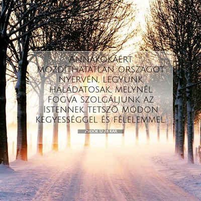Picture 07 - Zsidók 12:28 KAR - Annakokáért mozdíthatatlan országot nyervén, - Bible Verse Picture