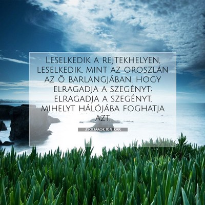 Picture 07 - Zsoltárok 10:9 KAR - Leselkedik a rejtekhelyen, leselkedik, mint az - Bible Verse Picture