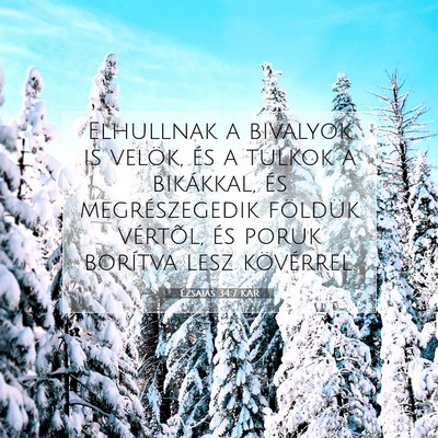 Picture 07 - Ézsaiás 34:7 KAR - Elhullnak a bivalyok is velök, és a tulkok a - Bible Verse Picture