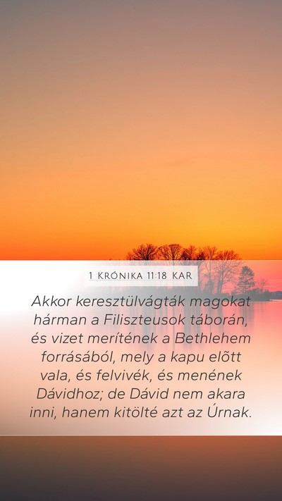 1 Krónika 11:18 KAR Mobile Phone Wallpaper - Akkor keresztülvágták magokat hárman a - Mobile Bible Verse Wallpaper